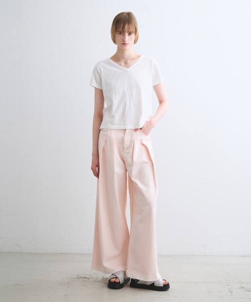 three dots(スリードッツ)の「オーガニックスラブ Vネック(Tシャツ/カットソー・レディース・ホワイト/ブルー系その他/イエロー系その他/バーガンディー/ピンク系その他・M/S)」の14枚目の写真