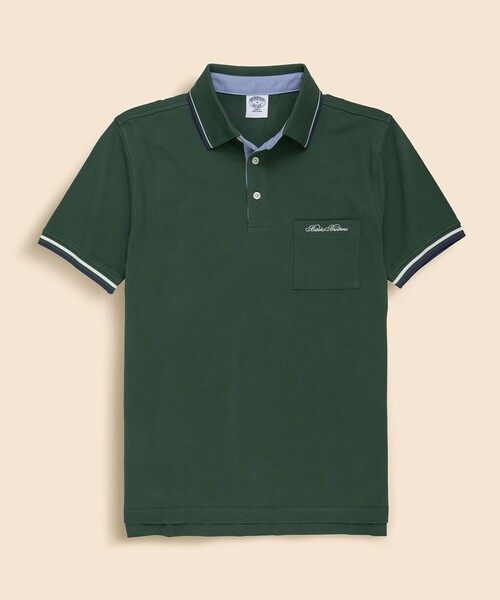 BROOKS BROTHERS（ブルックスブラザーズ）の「コットンストレッチピケ　スクリプトエンブロイダリー　ティップド　ポロシャツ　Slim Fit（ポロシャツ・メンズ・ホワイト/グリーン/ネイビー・LARGE/MEDIUM/SMALL/X-LARGE/X-SMALL）」の3枚目の写真
