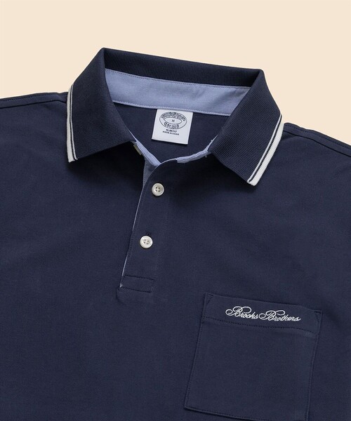 BROOKS BROTHERS（ブルックスブラザーズ）の「コットンストレッチピケ　スクリプトエンブロイダリー　ティップド　ポロシャツ　Slim Fit（ポロシャツ・メンズ・ホワイト/グリーン/ネイビー・LARGE/MEDIUM/SMALL/X-LARGE/X-SMALL）」の6枚目の写真
