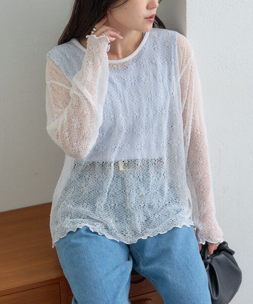 CIAOPANIC TYPY（チャオパニックティピー）の「レースクルーネックTee（Tシャツ/カットソー・レディース・ホワイト/イエロー/ブラック・ONE SIZE）」の4枚目の写真