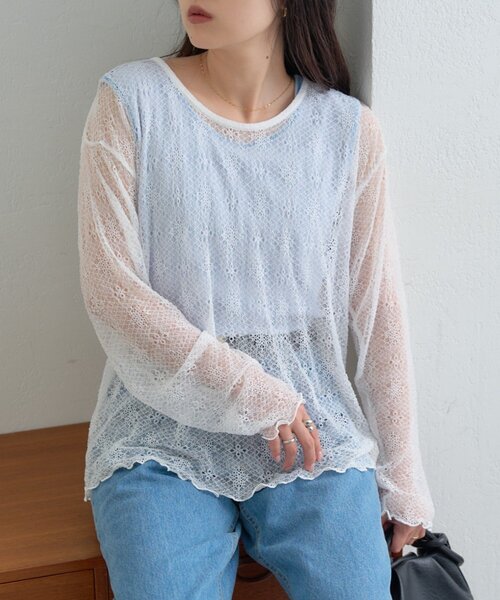 CIAOPANIC TYPY（チャオパニックティピー）の「レースクルーネックTee（Tシャツ/カットソー・レディース・ホワイト/イエロー/ブラック・ONE SIZE）」の5枚目の写真