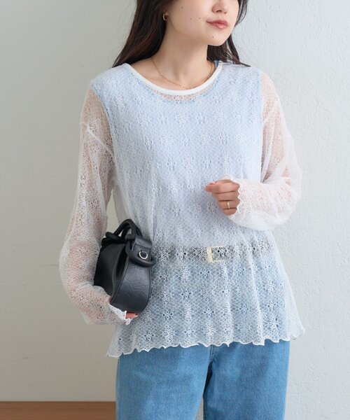CIAOPANIC TYPY（チャオパニックティピー）の「レースクルーネックTee（Tシャツ/カットソー・レディース・ホワイト/イエロー/ブラック・ONE SIZE）」の6枚目の写真