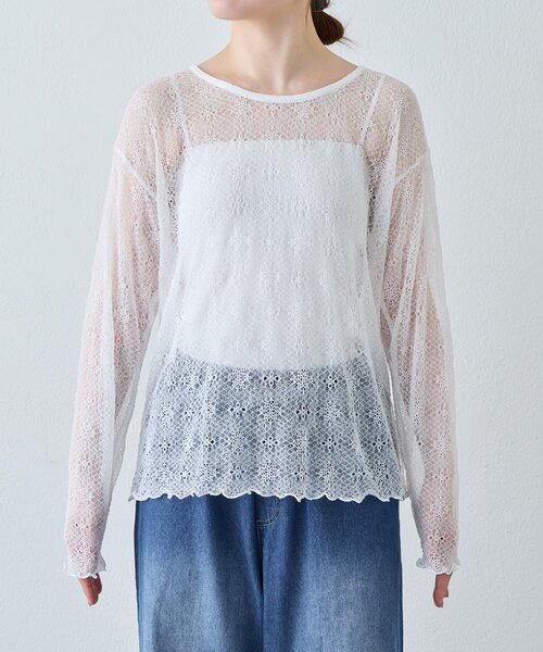 CIAOPANIC TYPY（チャオパニックティピー）の「レースクルーネックTee（Tシャツ/カットソー・レディース・ホワイト/イエロー/ブラック・ONE SIZE）」の10枚目の写真