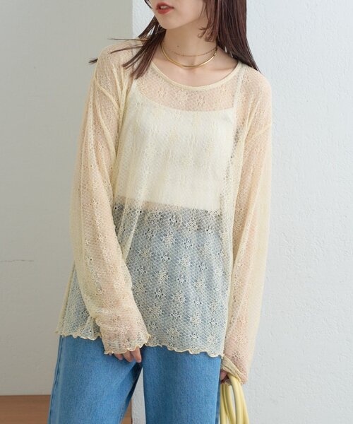 CIAOPANIC TYPY（チャオパニックティピー）の「レースクルーネックTee（Tシャツ/カットソー・レディース・ホワイト/イエロー/ブラック・ONE SIZE）」の18枚目の写真