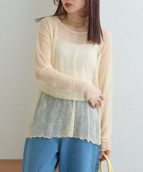 CIAOPANIC TYPY（チャオパニックティピー）の「レースクルーネックTee（Tシャツ/カットソー・レディース・ホワイト/イエロー/ブラック・ONE SIZE）」の19枚目の写真