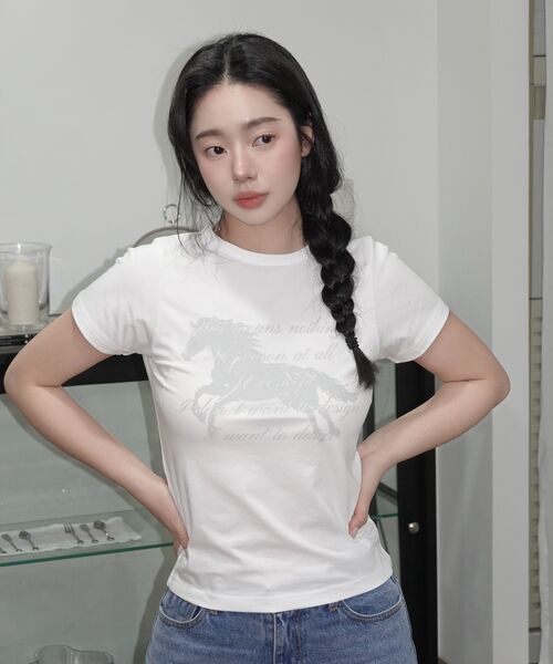 DAUSPICE(ディーオスピス)の「(DUC) GA Semi-Crop Short-Sleeve T-Shirt White(Tシャツ/カットソー・レディース・ホワイト・ONE SIZE)」の4枚目の写真