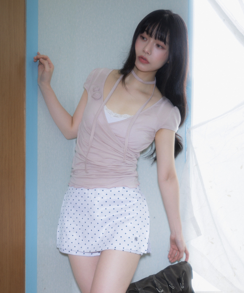ROSEFRANTZ（ロゼフランツ）の「Corsage Shirring Tie T-shirt [Pink]（Tシャツ/カットソー・レディース・PINK・OS）」の4枚目の写真