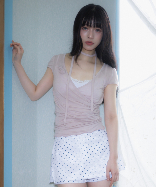 ROSEFRANTZ（ロゼフランツ）の「Corsage Shirring Tie T-shirt [Pink]（Tシャツ/カットソー・レディース・PINK・OS）」の5枚目の写真