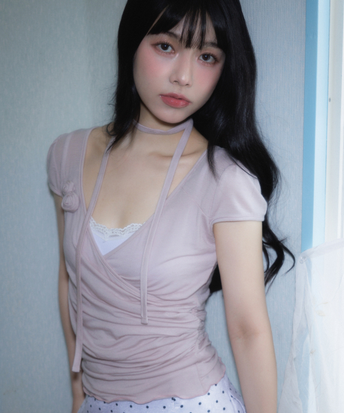 ROSEFRANTZ（ロゼフランツ）の「Corsage Shirring Tie T-shirt [Pink]（Tシャツ/カットソー・レディース・PINK・OS）」の7枚目の写真