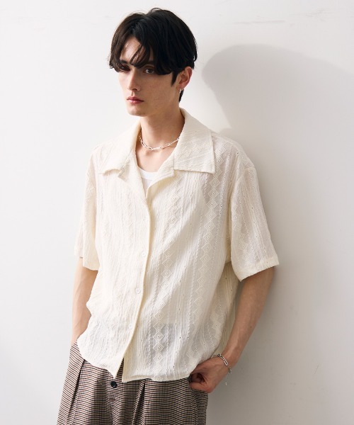 Shoowtime(ショウタイム)の「Jacquard copped shirt / ジャガードクロップドシャツ(シャツ/ブラウス・メンズ・ホワイト/ブルー・MEDIUM/LARGE/X-LARGE)」の2枚目の写真