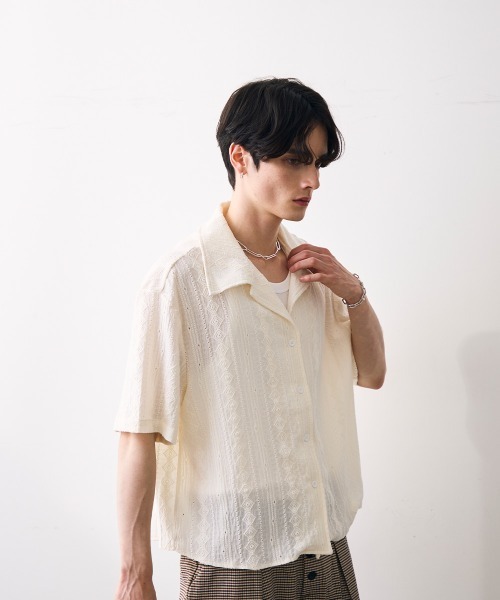 Shoowtime(ショウタイム)の「Jacquard copped shirt / ジャガードクロップドシャツ(シャツ/ブラウス・メンズ・ホワイト/ブルー・MEDIUM/LARGE/X-LARGE)」の7枚目の写真