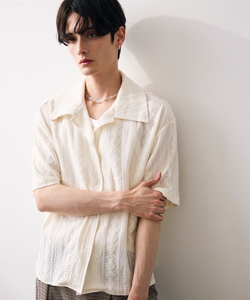 Shoowtime(ショウタイム)の「Jacquard copped shirt / ジャガードクロップドシャツ(シャツ/ブラウス・メンズ・ホワイト/ブルー・MEDIUM/LARGE/X-LARGE)」の8枚目の写真