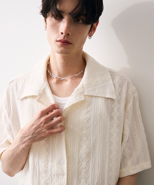 Shoowtime(ショウタイム)の「Jacquard copped shirt / ジャガードクロップドシャツ(シャツ/ブラウス・メンズ・ホワイト/ブルー・MEDIUM/LARGE/X-LARGE)」の9枚目の写真