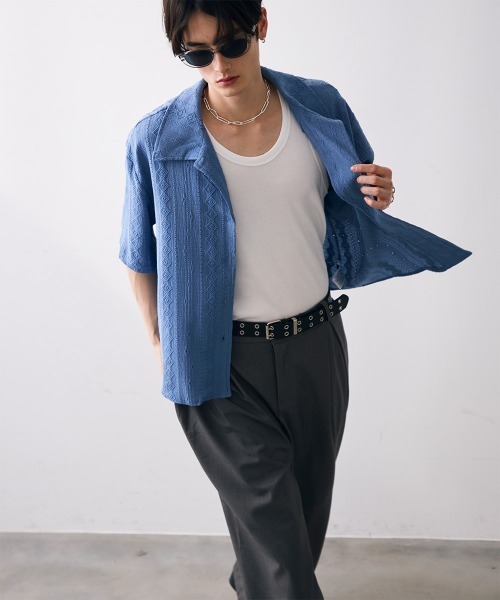 Shoowtime(ショウタイム)の「Jacquard copped shirt / ジャガードクロップドシャツ(シャツ/ブラウス・メンズ・ホワイト/ブルー・MEDIUM/LARGE/X-LARGE)」の4枚目の写真