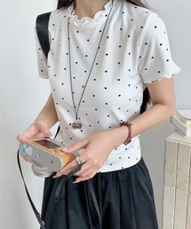【春夏新作】メローステッチドット柄半袖Tシャツ