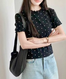 メローステッチドット柄半袖Tシャツ