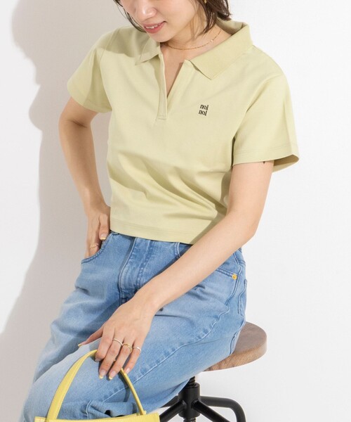 NOLLEY’S(ノーリーズ)の「【nolnol/ノルノル】ウォッシャブルスキッパーショートポロTee(ポロシャツ・レディース・ホワイト/ライトグリーン/ブラウン・38)」の3枚目の写真
