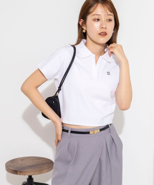 NOLLEY’S(ノーリーズ)の「【nolnol/ノルノル】ウォッシャブルスキッパーショートポロTee(ポロシャツ・レディース・ホワイト/ライトグリーン/ブラウン・38)」の5枚目の写真