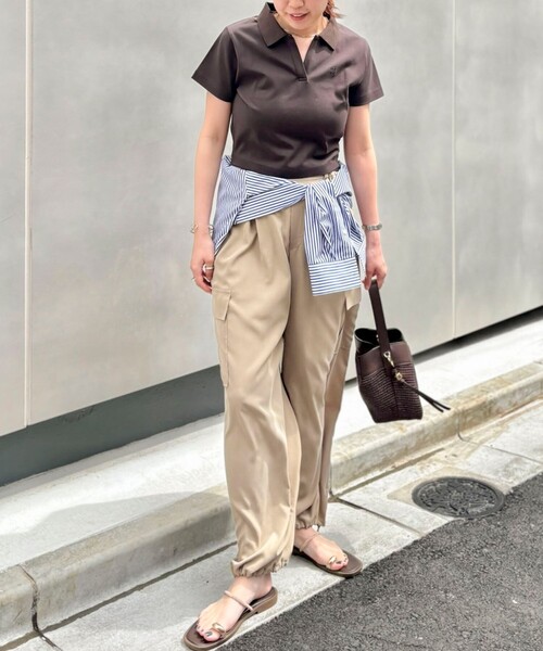 NOLLEY’S(ノーリーズ)の「【nolnol/ノルノル】ウォッシャブルスキッパーショートポロTee(ポロシャツ・レディース・ホワイト/ライトグリーン/ブラウン・38)」の8枚目の写真