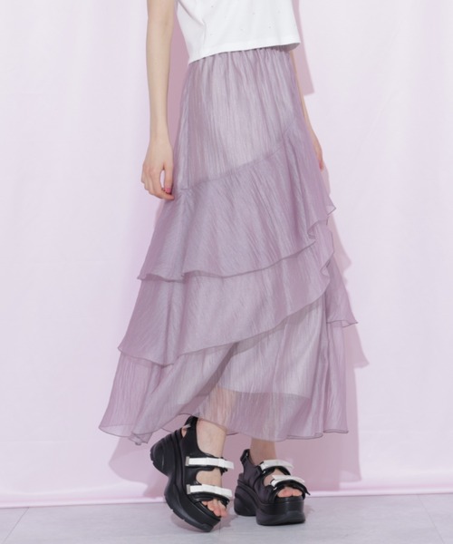 JILL by JILL STUART（ジルバイジルスチュアート）の「縦ラッフルシアースカート（スカート・レディース・ブラック系その他/ピンク/ホワイト・FREE）」の9枚目の写真
