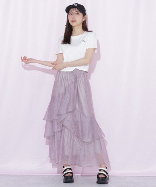 JILL by JILL STUART（ジルバイジルスチュアート）の「縦ラッフルシアースカート（スカート・レディース・ブラック系その他/ピンク/ホワイト・FREE）」の5枚目の写真
