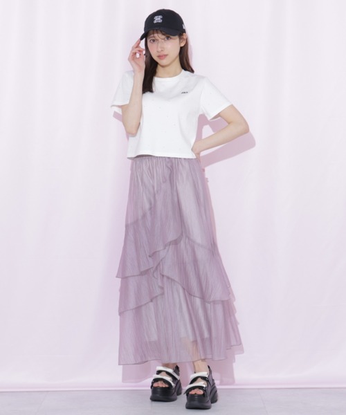 JILL by JILL STUART（ジルバイジルスチュアート）の「縦ラッフルシアースカート（スカート・レディース・ブラック系その他/ピンク/ホワイト・FREE）」の6枚目の写真