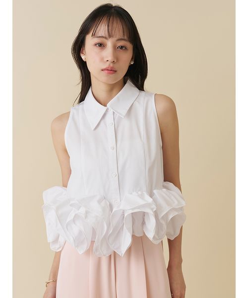 SNIDEL(スナイデル)の「ヘムボリュームノースリブラウス(シャツ/ブラウス・レディース・ライトブルー/ピンク/ホワイト・F)」の8枚目の写真