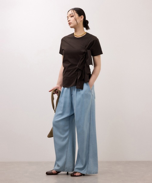 ADAM ET ROPE'(アダムエロペ)の「【サステナブル】リボンプルオーバー/接触冷感/UVカット/吸水速乾(Tシャツ/カットソー・レディース・ダークブラウン/ホワイト/サックスブルー・FREE)」の7枚目の写真