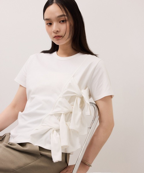 ADAM ET ROPE'(アダムエロペ)の「【サステナブル】リボンプルオーバー/接触冷感/UVカット/吸水速乾(Tシャツ/カットソー・レディース・ダークブラウン/ホワイト/サックスブルー・FREE)」の16枚目の写真