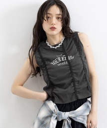 シャーリングプリントノースリーブTシャツ