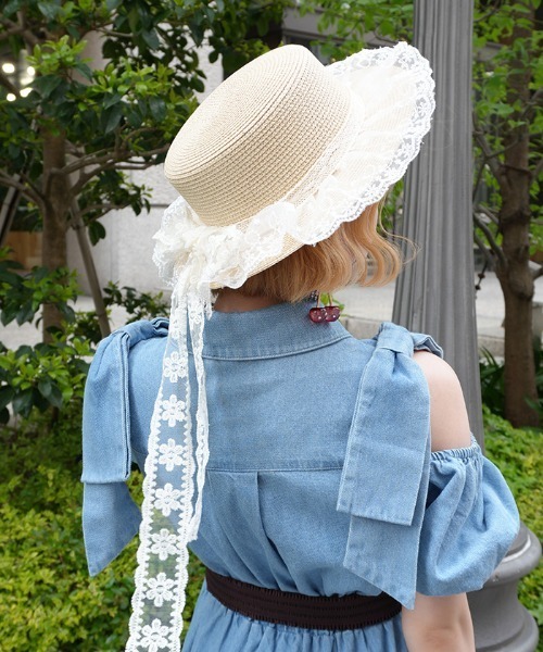axes femme POETIQUE(アクシーズファムポエティック)の「レースリボン付き雑材風ハット(ハット・レディース・キナリ/ブラウン・FREE)」の6枚目の写真
