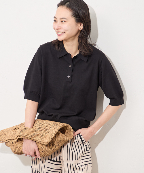 JOURNAL STANDARD（ジャーナルスタンダード）の「《追加2》ウォッシャブル ポロシャツ（ニット/セーター・レディース・ブラック/ネイビー・FREE）」の7枚目の写真