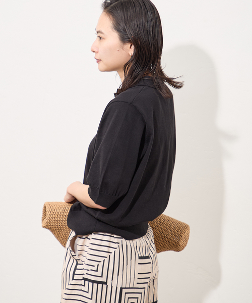 JOURNAL STANDARD（ジャーナルスタンダード）の「《追加2》ウォッシャブル ポロシャツ（ニット/セーター・レディース・ブラック/ネイビー・FREE）」の8枚目の写真