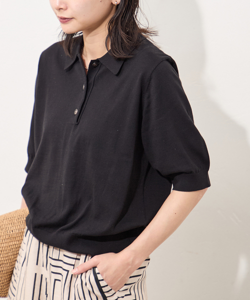 JOURNAL STANDARD（ジャーナルスタンダード）の「《追加2》ウォッシャブル ポロシャツ（ニット/セーター・レディース・ブラック/ネイビー・FREE）」の9枚目の写真