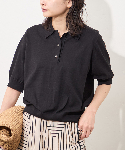 JOURNAL STANDARD（ジャーナルスタンダード）の「《追加2》ウォッシャブル ポロシャツ（ニット/セーター・レディース・ブラック/ネイビー・FREE）」の10枚目の写真