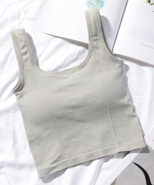 Lace Ladies（レースレディース）の「ラウンドネック タンク型 カップ付きコンパクト ブラトップ（タンクトップ・レディース・ブラック/ホワイト/グレー・FREE）」の3枚目の写真