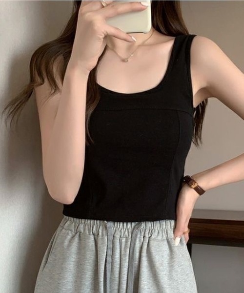 Lace Ladies（レースレディース）の「ラウンドネック タンク型 カップ付きコンパクト ブラトップ（タンクトップ・レディース・ブラック/ホワイト/グレー・FREE）」の16枚目の写真