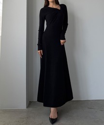 ドレープアシメネックニットワンピース