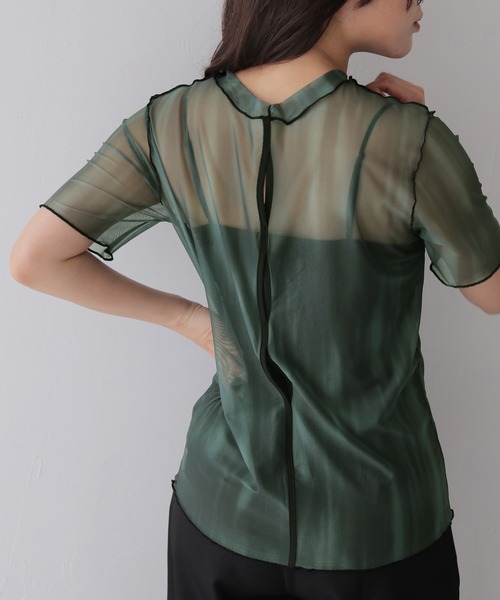 cheriella(シェリエラ)の「【cheriella】前後2WAYニュアンスウェーブホールシアートップス 半袖 2-WAY NUANCE WAVE HOLE SHEER TOPS(Tシャツ/カットソー・レディース・ブルー/ダークグレー/アイボリー/ブラウン/グリーン・FREE)」の4枚目の写真