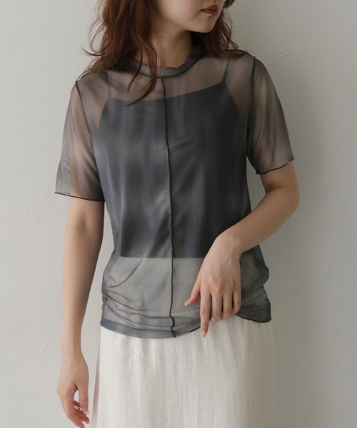 cheriella(シェリエラ)の「【cheriella】前後2WAYニュアンスウェーブホールシアートップス 半袖 2-WAY NUANCE WAVE HOLE SHEER TOPS(Tシャツ/カットソー・レディース・ブルー/ダークグレー/アイボリー/ブラウン/グリーン・FREE)」の7枚目の写真