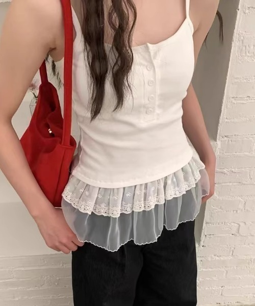Vipoa(ヴィポア)の「Frill layer button up camisole(キャミソール・レディース・ブラック系その他/ホワイト系その他/ブラック/ホワイト・FREE)」の18枚目の写真