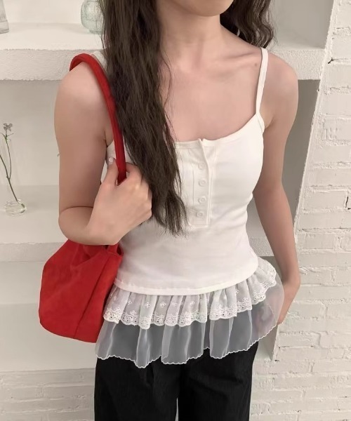 Vipoa(ヴィポア)の「Frill layer button up camisole(キャミソール・レディース・ブラック系その他/ホワイト系その他/ブラック/ホワイト・FREE)」の19枚目の写真