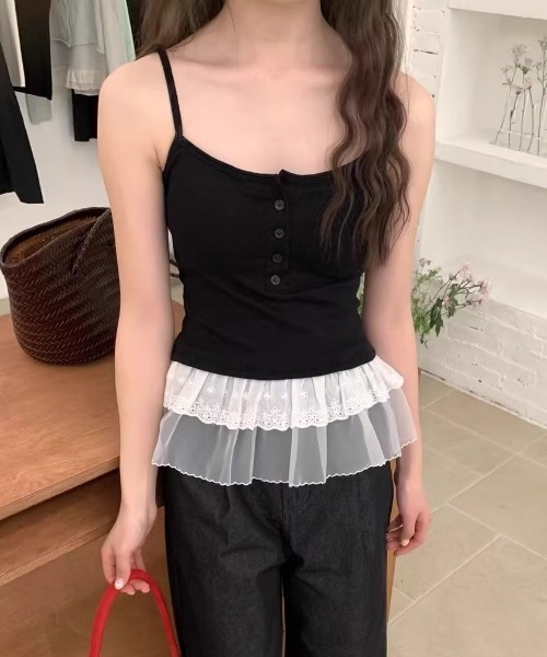 Vipoa(ヴィポア)の「Frill layer button up camisole(キャミソール・レディース・ブラック系その他/ホワイト系その他/ブラック/ホワイト・FREE)」の20枚目の写真