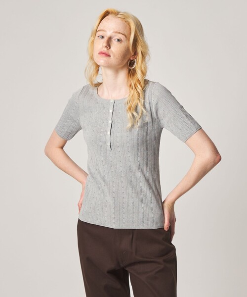 Steven Alan(スティーブンアラン)の「<Steven Alan>アイレット リブ ヘンリーネック プルオーバー(ニット/セーター・レディース・グレー系/ピンク・FREE)」の1枚目の写真