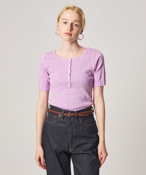 Steven Alan(スティーブンアラン)の「<Steven Alan>アイレット リブ ヘンリーネック プルオーバー(ニット/セーター・レディース・グレー系/ピンク・FREE)」の2枚目の写真