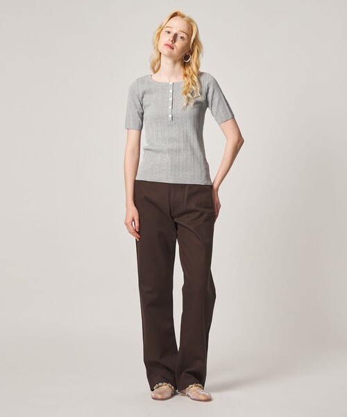 Steven Alan(スティーブンアラン)の「<Steven Alan>アイレット リブ ヘンリーネック プルオーバー(ニット/セーター・レディース・グレー系/ピンク・FREE)」の4枚目の写真