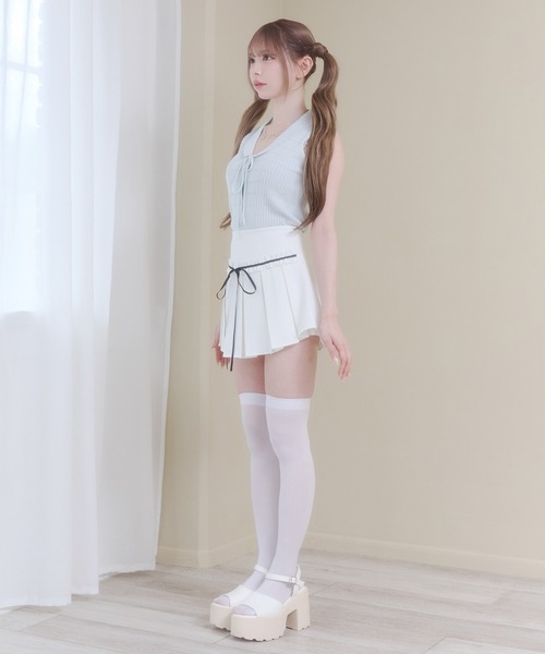 Rmine(アールマイン)の「配色リボン ボックス プリーツ スカート(スカパン付き)(スカート・レディース・ホワイト/ブラック/グレー・MEDIUM)」の21枚目の写真