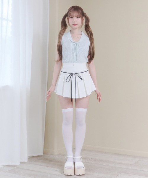 Rmine(アールマイン)の「配色リボン ボックス プリーツ スカート(スカパン付き)(スカート・レディース・ホワイト/ブラック/グレー・MEDIUM)」の22枚目の写真