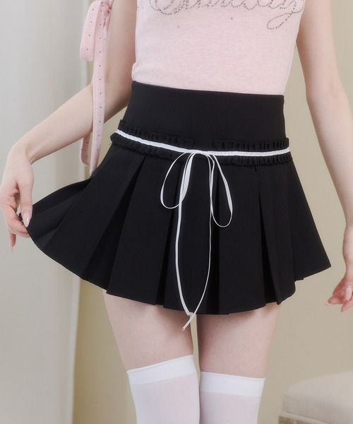 Rmine(アールマイン)の「配色リボン ボックス プリーツ スカート(スカパン付き)(スカート・レディース・ホワイト/ブラック/グレー・MEDIUM)」の14枚目の写真