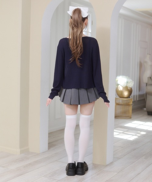 Rmine(アールマイン)の「配色リボン ボックス プリーツ スカート(スカパン付き)(スカート・レディース・ホワイト/ブラック/グレー・MEDIUM)」の6枚目の写真